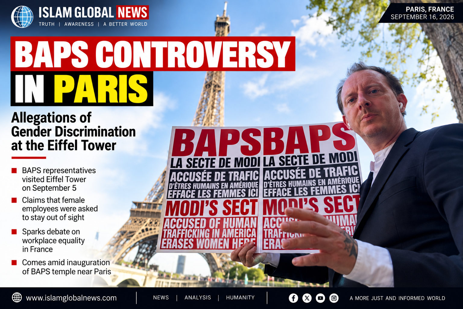 BAPS Controversy in Paris: Allegations of Gender Discrimination at Eiffel Tower