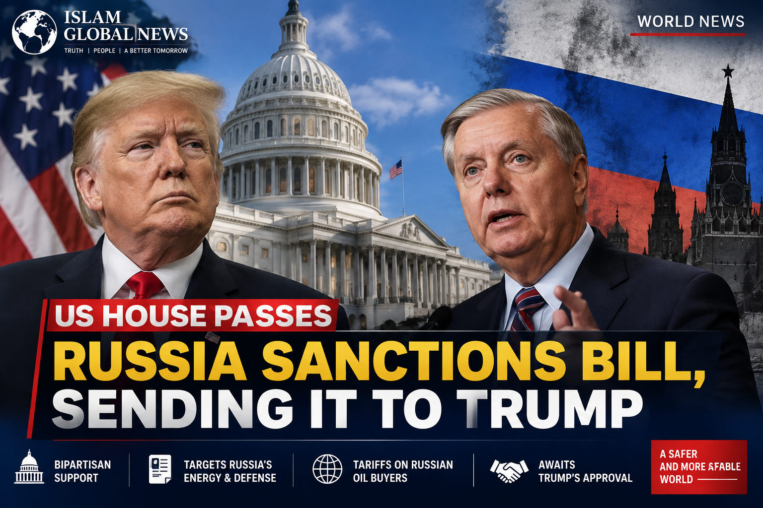 US House Passes Russia Sanctions Bill, Sending It to Trump for Approval
