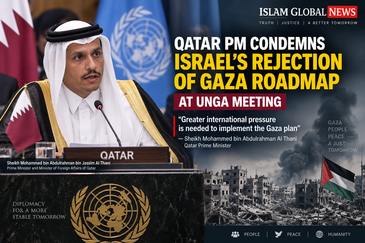 Qatar PM Criticises Israel Over Gaza Roadmap at UN Meeting