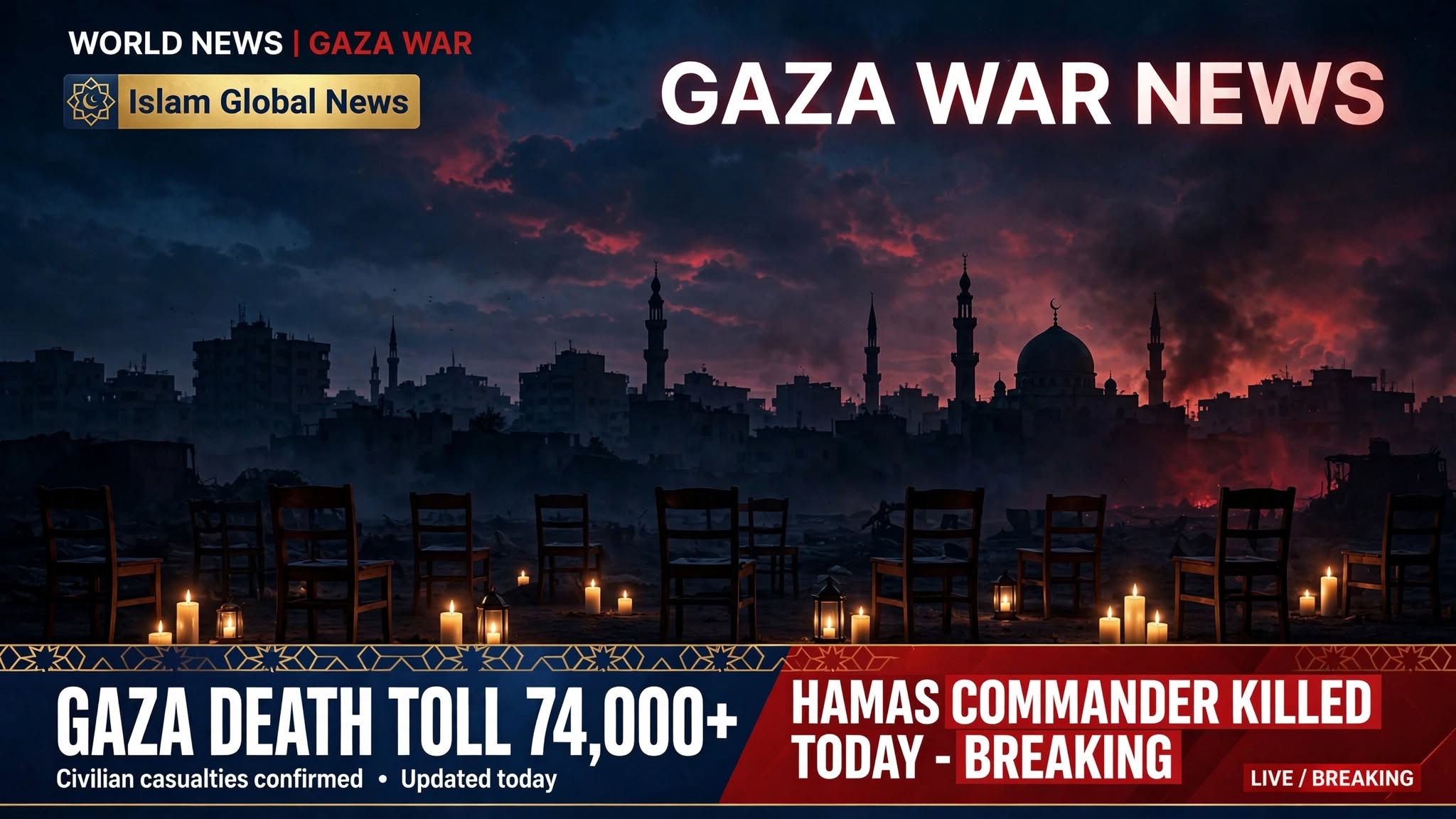 Gaza Death Toll Crosses 74,000 as Israel Kills Hamas Commander