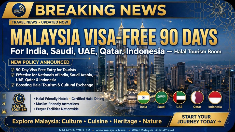 Malaysia Announces 90-Day Visa-Free Entry for India, Saudi Arabia, UAE, Qatar and Indonesia to Boost Halal Tourism
