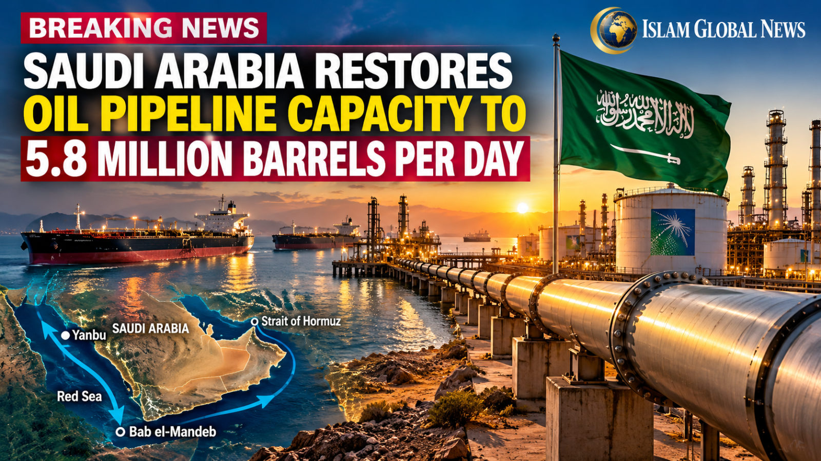 Saudi Arabia Restores Oil Pipeline Capacity to 5.8 Million Bpd