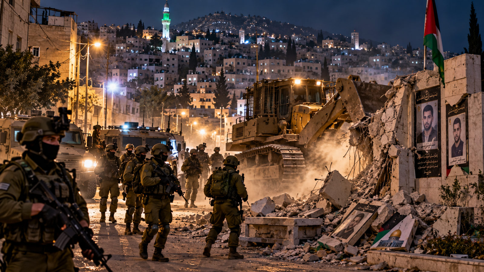 Israeli Forces Raid Nablus, Impose Curfew and Demolish Memorials