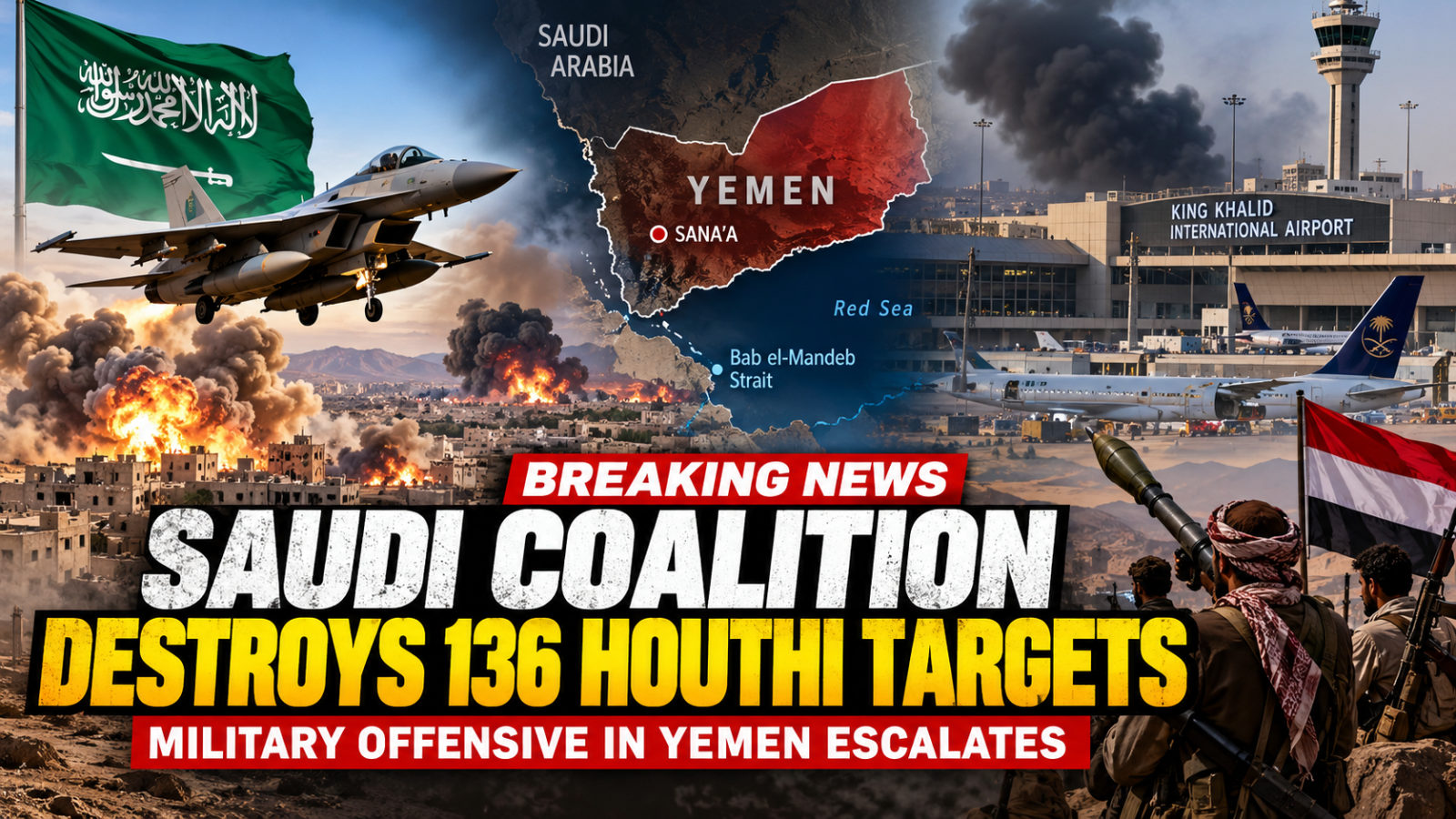 Saudi Coalition Says 136 Houthi Targets Destroyed in Yemen
